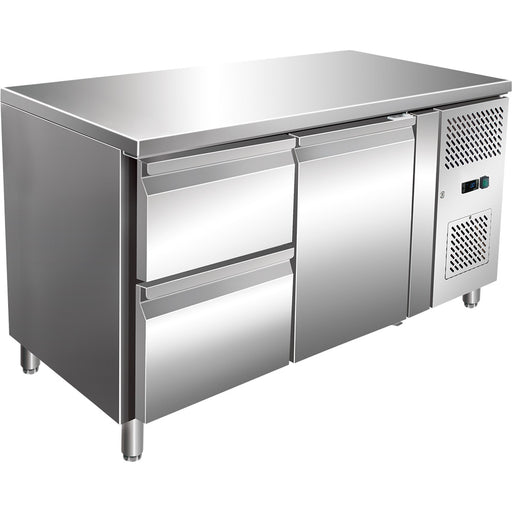 KT5012201 Kühltisch mit einer Türen & zwei Schubladen, Abmessung 1360 x 700 x 860 mm (BxTxH) | ELB Gastro