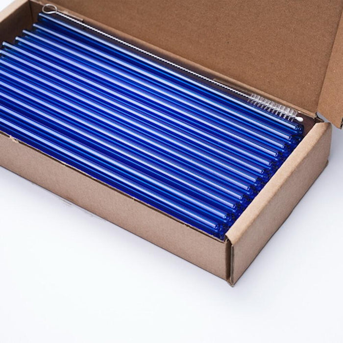 Farbige Glas Trinkhalme (50 Stück), getempert, Länge 23 cm, ø 8 mm inkl. 1 x Reinigungsbürste - ELB Gastro