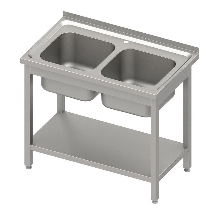 Spültisch mit Grundboden 1000x600x850 mm, mit zwei Becken mit Aufkantung, verschweißt